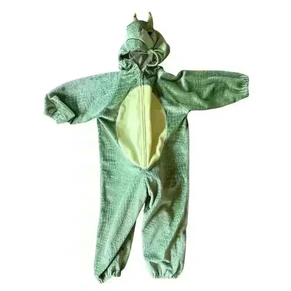 Kids Green Yellow Plush Dinosaur Body Costume Dress Up Size Small 44 in